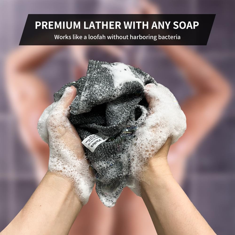 Yiclick Peeling-Waschlappen, Peeling-Körperbürste, Rückenbürste für Dusche und Bad, afrikanischer Netzschwamm Luffa-Körperpeeling, Peeling-Tuchbürstenhandschuhe für Frauen (Grau)