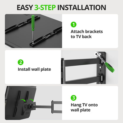 USX MOUNT Swivel TV Wall Mount for 26-60 Inch TVs up to 80 lbs, Single Articulating Arm, Full Motion TV Wall Mount Bracket with Swivel and Tilt, Max VESA 400x400mm