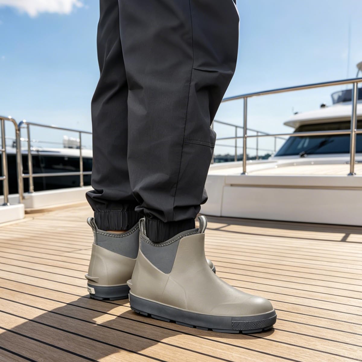 Men's Deck Boots, Waterproof Ankle Rain Boots with Anti-Slip Traction, Rubber Garden & Fishing Boots for Boating, Camping, Farming & Outdoor Work