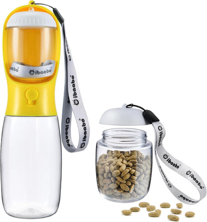 Cibaabo Dog Water Bottle with Food Container, Travel Puppy Water Bowl, Portable Pet Dispenser, Dog Gift Stuff Accessories Items, Puppy Essentials Necessities for Yorkie Cat Walking and Hiking