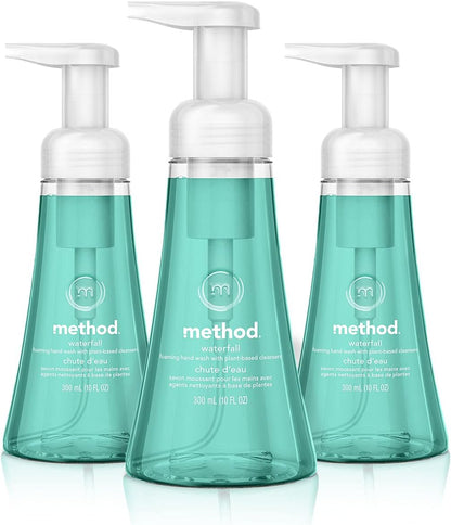 Method Foaming Hand Soap, Biodegradable Formula with Foaming Soap Dispenser Made of 100% Recycled Plastic, Waterfall Scent, 300 ml Soap Pump Bottles, 3 Pack, Clear