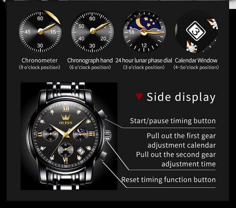 OLEVS Uhren für Herren Dresswatch mit Datumsanzeige Klassische Armbanduhren Multifunktionale leuchtende Herren Edelstahl-Armbanduhr Wasserdichter Chronograph Herren Business-Uhren
