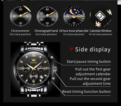 OLEVS Uhren für Herren Dresswatch mit Datumsanzeige Klassische Armbanduhren Multifunktionale leuchtende Herren Edelstahl-Armbanduhr Wasserdichter Chronograph Herren Business-Uhren