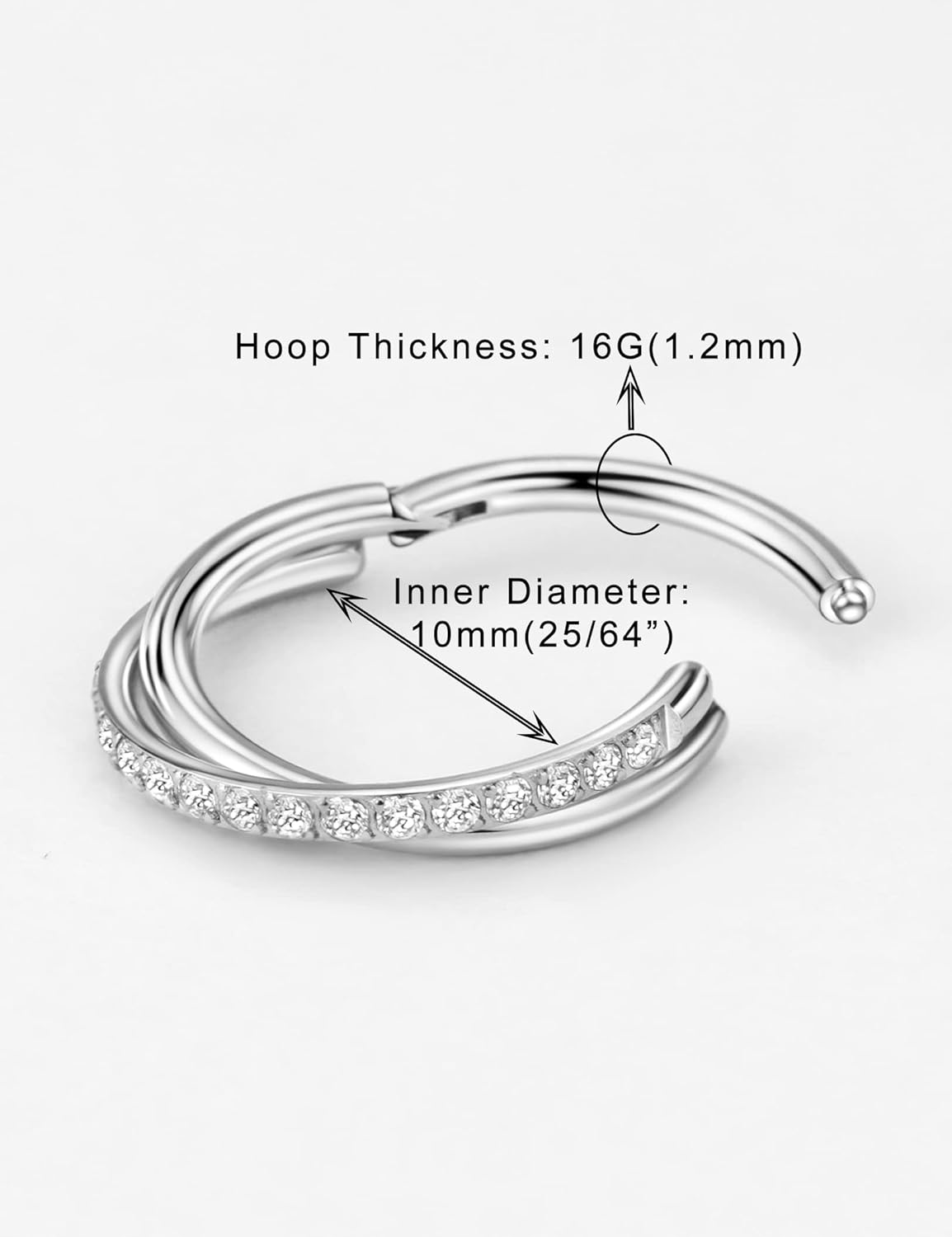 TDEBA Conch Piercing Schmuck, 316L Chirurgenstahl Segment Nasenring, CZ Knorpel Ohrringe, Lippenring, Segment Helix Rook Nahtloser Clicker Piercing Schmuck