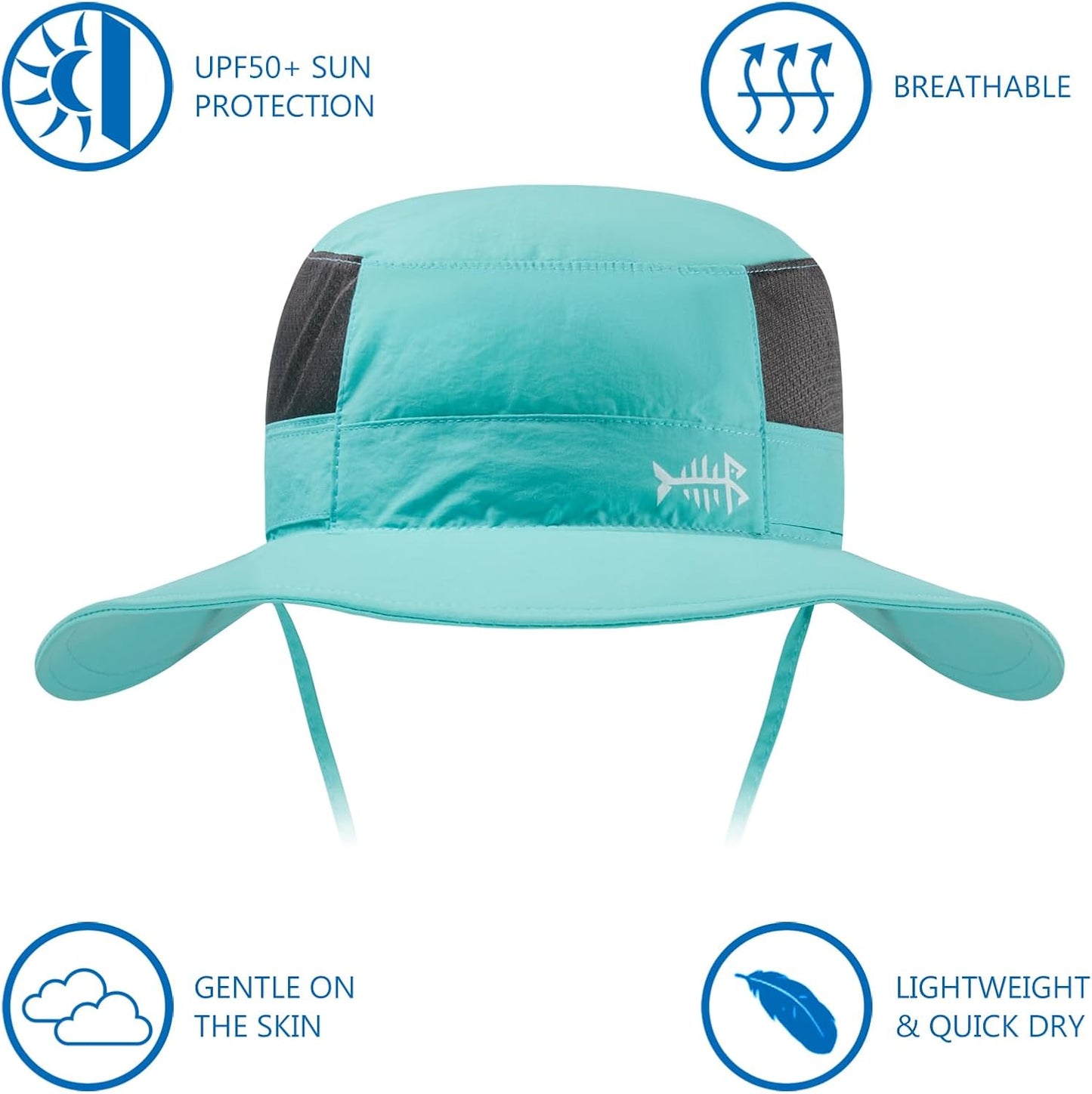 Bassdash UPF 50+ Sonnenhut zum Angeln, wasserabweisend, mit abnehmbarem Nackenschutz, große Größe