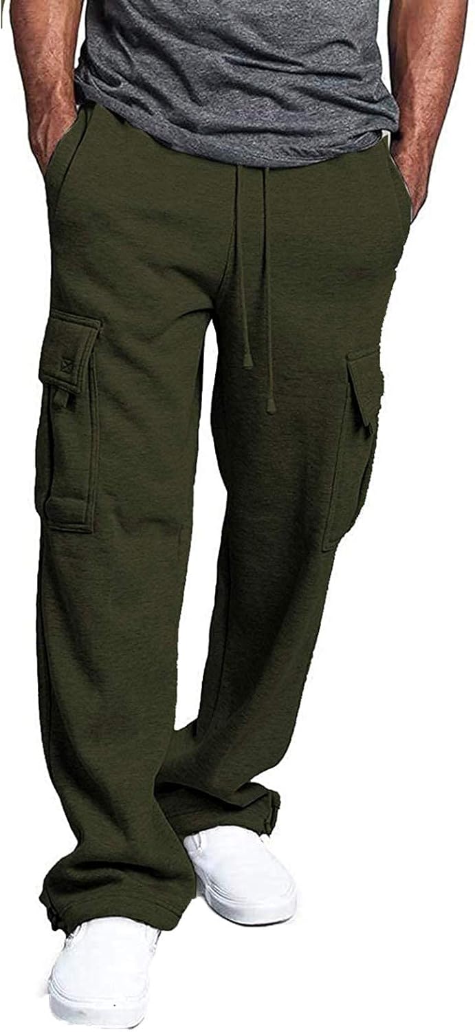 Herren Fleece Cargo Hose Dicke Sweatpants Freizeithose Loose Sports Jogginghose mit Taschen