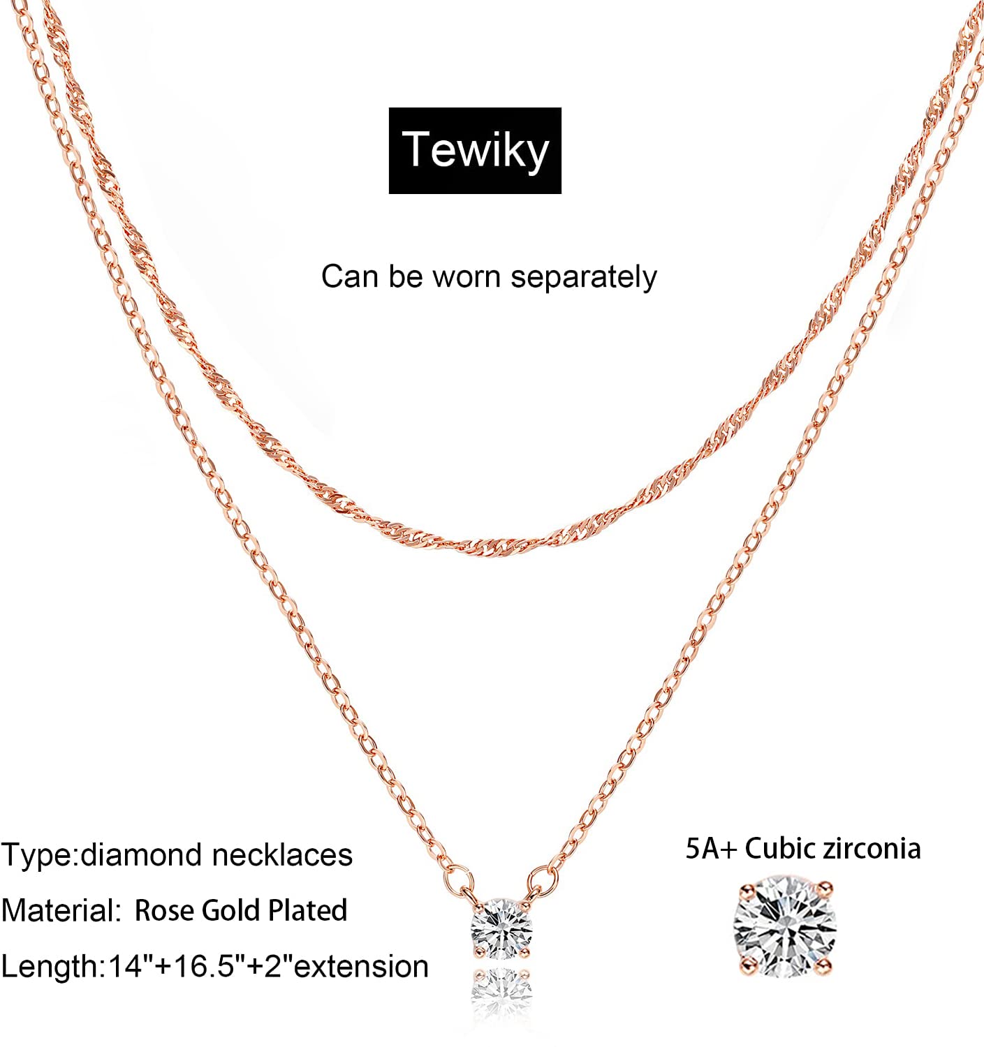 Tewiky Dainty 14k Gold Plated/Silver Cubic Zirconia Necklaces for Women, Simple CZ Jewelry Necklaces Trendy Gifts