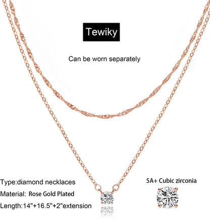 Tewiky Dainty 14k Gold Plated/Silver Cubic Zirconia Necklaces for Women, Simple CZ Jewelry Necklaces Trendy Gifts