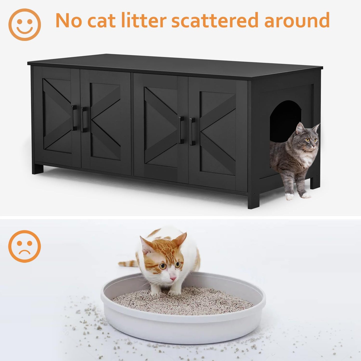 Homhedy Cat Litter Box Enclosure, Wooden Cat Washroom Furniture with Barn Door, Pet House, Fit Most of Litter Box, White
