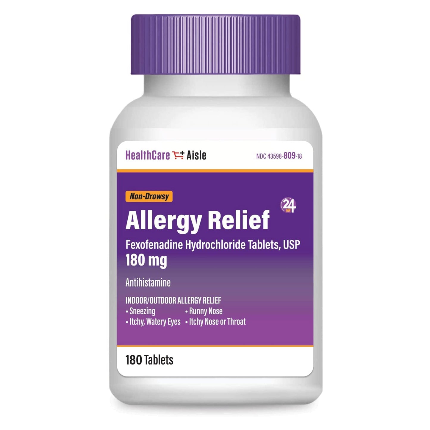 HealthCareAisle Allergy Relief - Fexofenadine Hydrochloride Tablets USP, 180 mg - 180 Tablets - Allergy Medication, Non-Drowsy 24-Hour Relief, (Pack of 2)