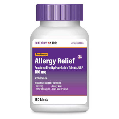 HealthCareAisle Allergy Relief - Fexofenadine Hydrochloride Tablets USP, 180 mg - 180 Tablets - Allergy Medication, Non-Drowsy 24-Hour Relief, (Pack of 2)