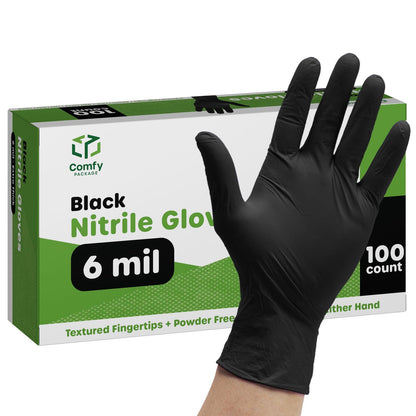 Black Nitrile Disposable Gloves 6 Mil. Extra Strength Latex & Powder Free, Chemical Resistance, Textured Fingertips Gloves