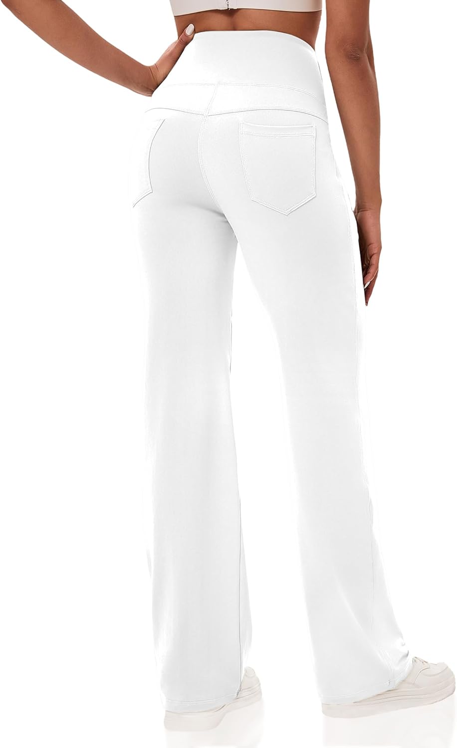 VOOVEEYA Yogahosen für Damen mit Taschen, gerade geschnittene Hose mit weitem Bein, hochtaillierte Business-Hose, petite/regulär//lang