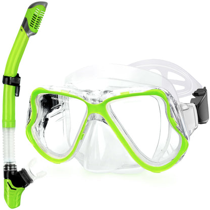 Greatever Dry Snorkel Set,Panoramic Wide View Anti-Fog Scuba Diving Mask,Professional Snorkeling Gear for Adults Kids