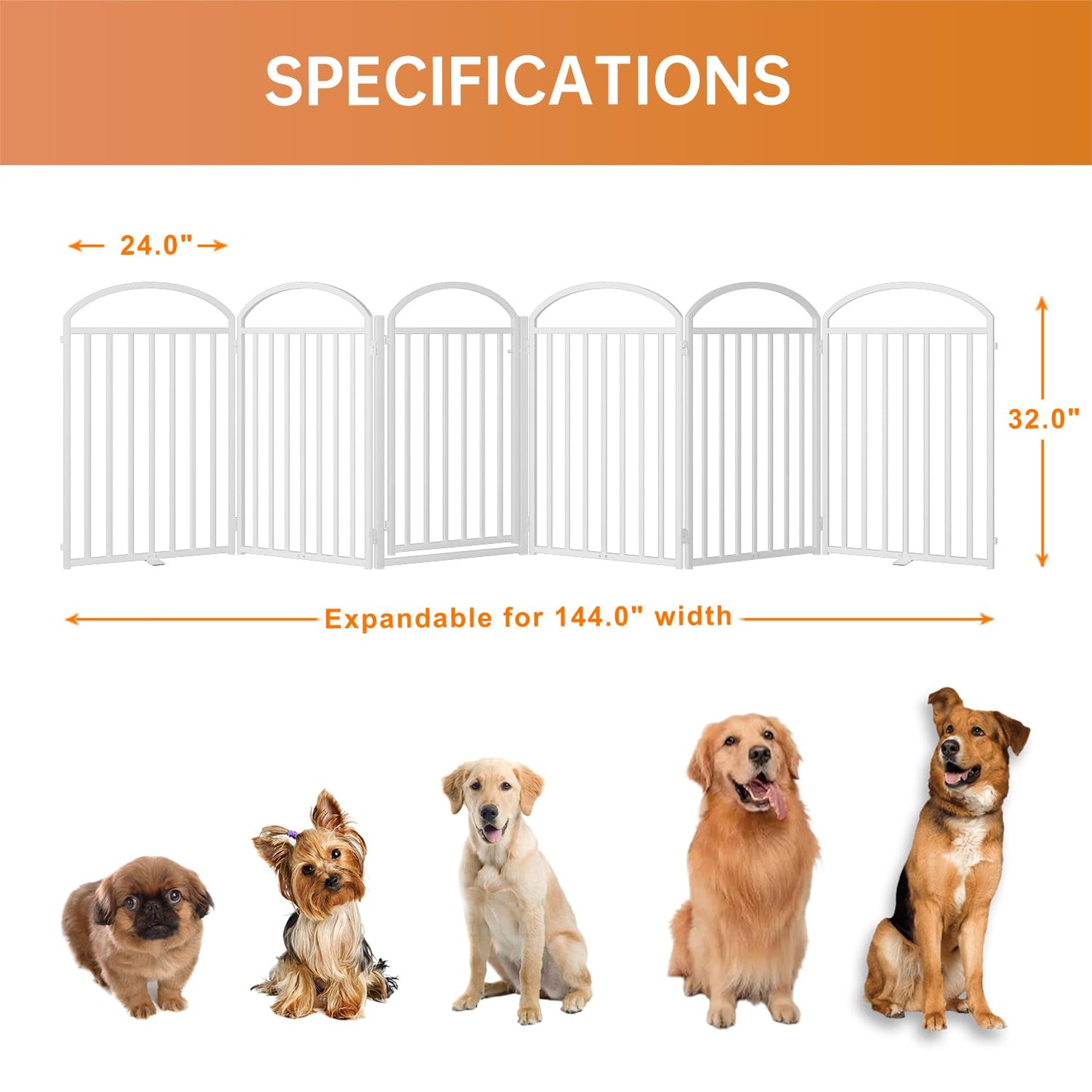 SNUOWU 4 Panels Full Matel Freestanding Dog Gates with Door, 96"Extra Wide 36"Tall Free Standing Dog Pet Gate for Indoor & Outdoor. Foldable Pet Fences for Doorways, House, Stairs, Porch, Deck, Yard
