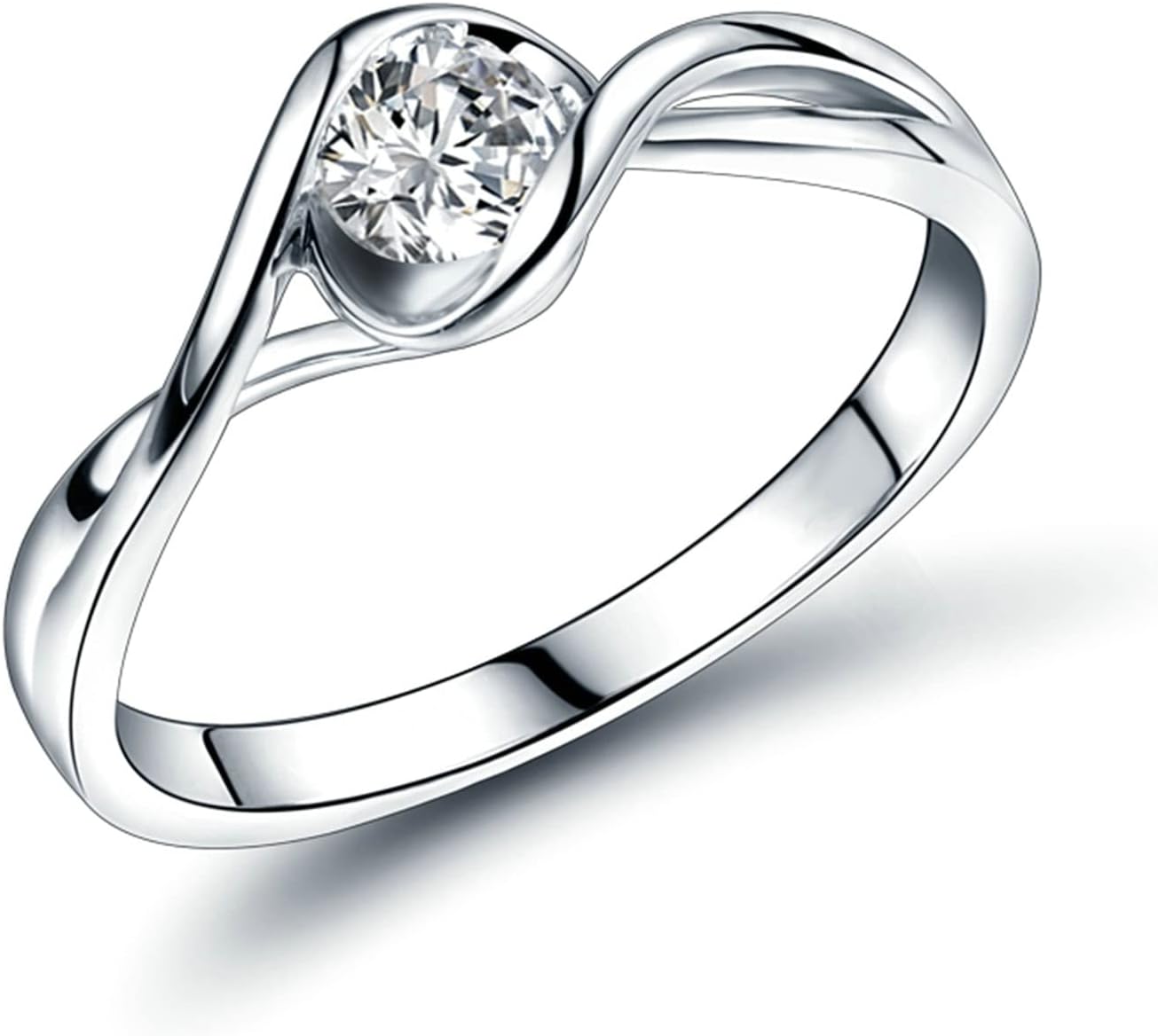 18K White Gold Rings 0.3ct Round Shape Diamond Engagement Ring for Girls