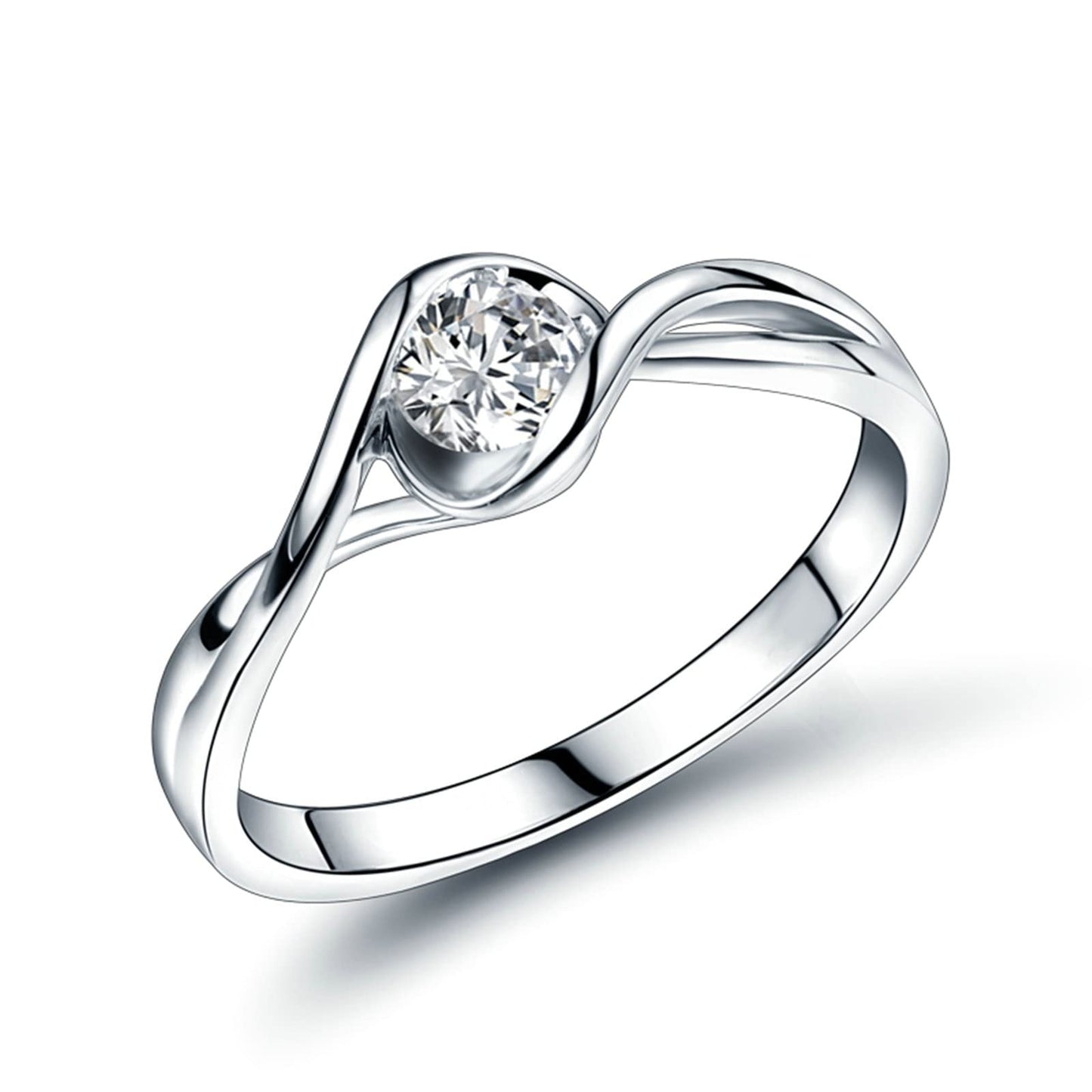 18K White Gold Rings 0.3ct Round Shape Diamond Engagement Ring for Girls
