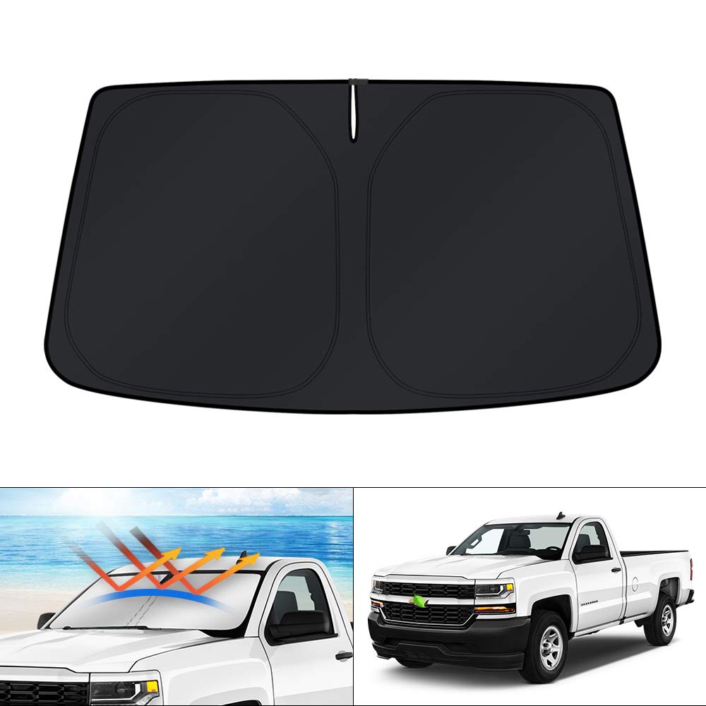 KUST Windshield Sun Shade for 2017-2026 Tesla Model Y/Model 3 Sunshade Accessories (Fit 2025-2026 Model Y Juniper / 2024 Model 3 Highland) Upgraded Foldable Sunshade, Blocks UV Rays Keep Car Cool