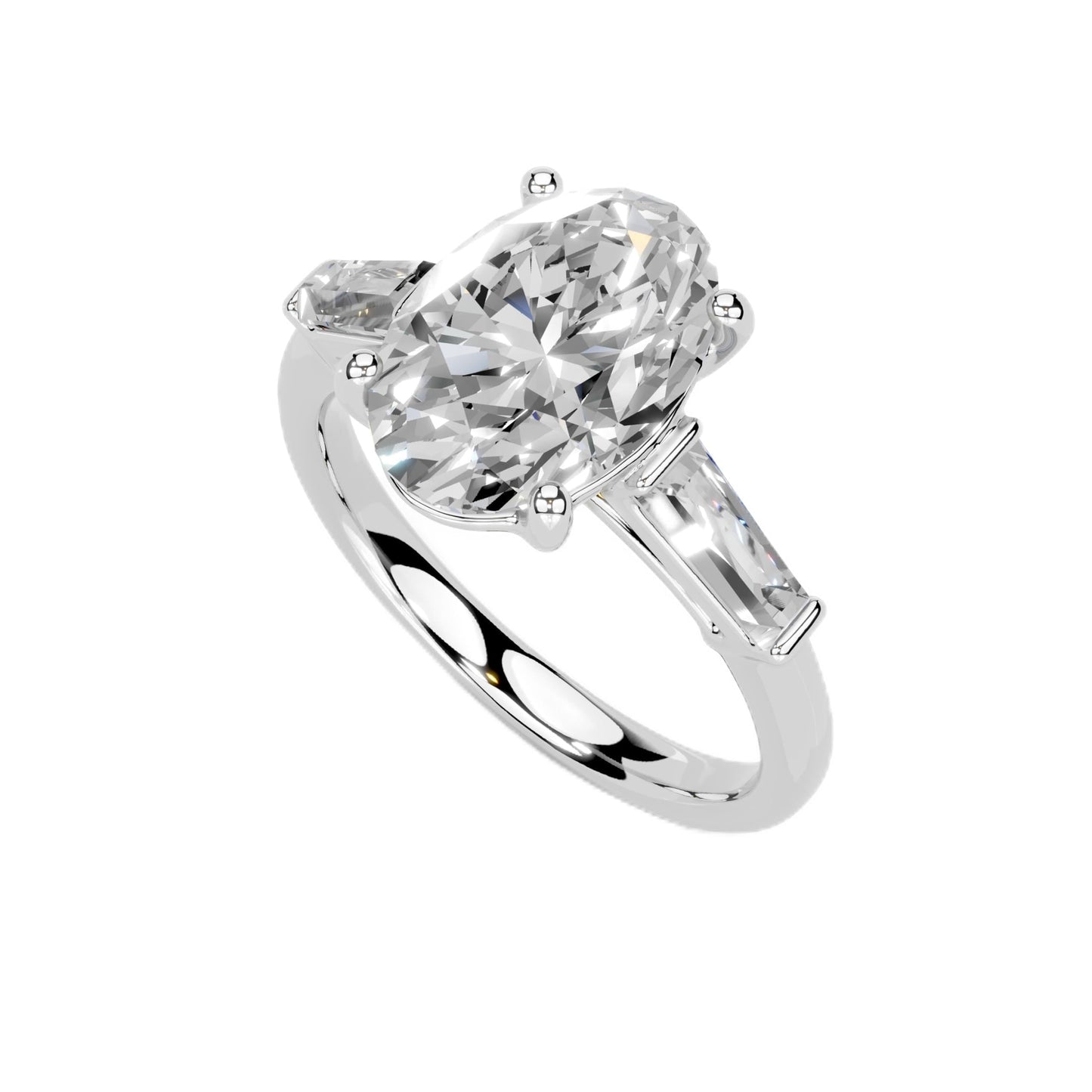 Oval Cut Lab Grown Diamond IGI Certified 4 Prong Baguette Accent Engagement Anniversary Wedding Ring in 14K Gold, Platinium for Women (1.0-5.0 Ct, F-G Color, VS1-VS2 Clarity)