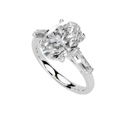 Oval Cut Lab Grown Diamond IGI Certified 4 Prong Baguette Accent Engagement Anniversary Wedding Ring in 14K Gold, Platinium for Women (1.0-5.0 Ct, F-G Color, VS1-VS2 Clarity)