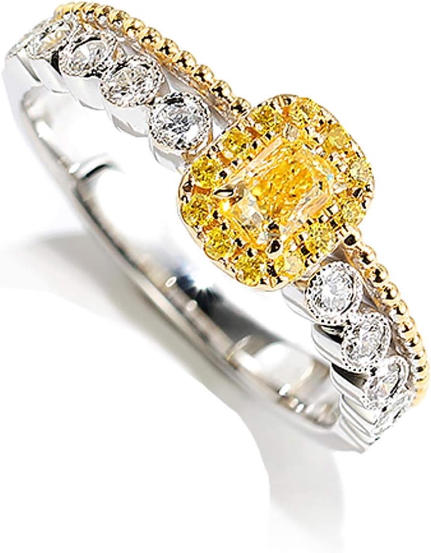 Aienid 18Ct Gold Engagement Rings for Women 0.29Ct Yellow Diamond Double Layer Wedding Rings for Women