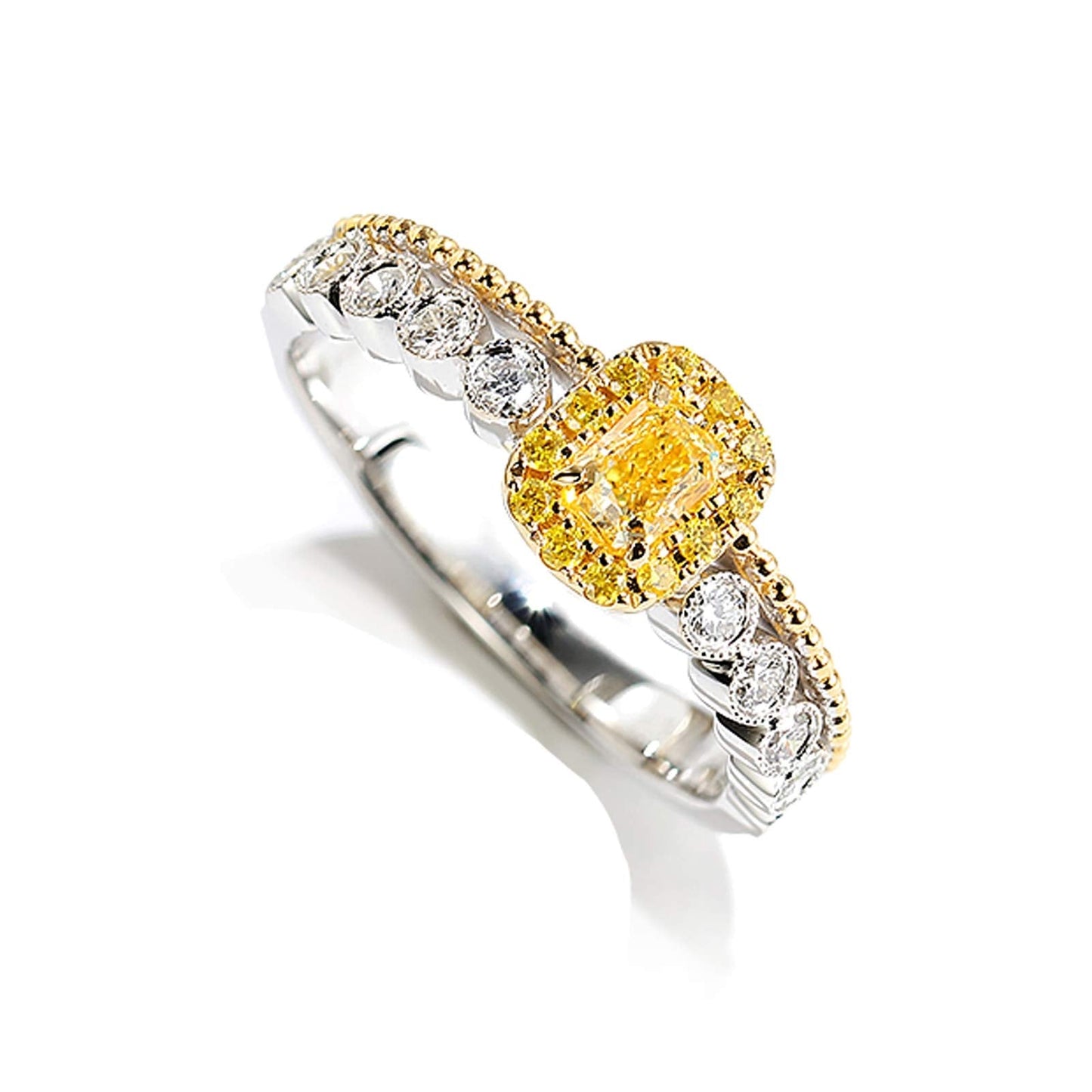 Aienid 18Ct Gold Engagement Rings for Women 0.29Ct Yellow Diamond Double Layer Wedding Rings for Women