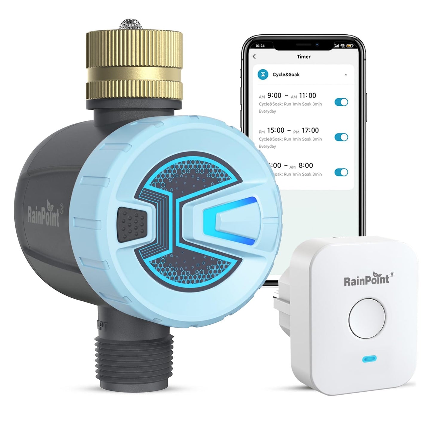 RAINPOINT WiFi Water Timer, Sprinkler Timer for Garden Hose, Smart Automatic Irrigation System with Brass Inlet for Yard, Lawn, APP Remote Control via 2.4Ghz WiFi and Bluetooth