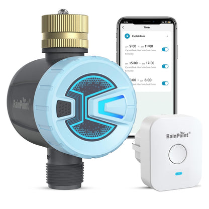 RAINPOINT WiFi Water Timer, Sprinkler Timer for Garden Hose, Smart Automatic Irrigation System with Brass Inlet for Yard, Lawn, APP Remote Control via 2.4Ghz WiFi and Bluetooth