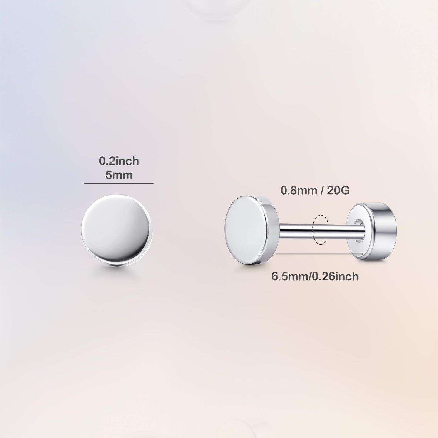 TitanHeart Hypoallergene Titan Ohrstecker Schraubverschluss Flachpunkt-Ohrstecker 3mm-5mm Einfache Klassische Helix Tragus Knorpel Ohrläppchen Ohrstecker für Frauen Männer (Schwarz, 5mm)