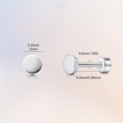 TitanHeart Hypoallergene Titan Ohrstecker Schraubverschluss Flachpunkt-Ohrstecker 3mm-5mm Einfache Klassische Helix Tragus Knorpel Ohrläppchen Ohrstecker für Frauen Männer (Schwarz, 5mm)
