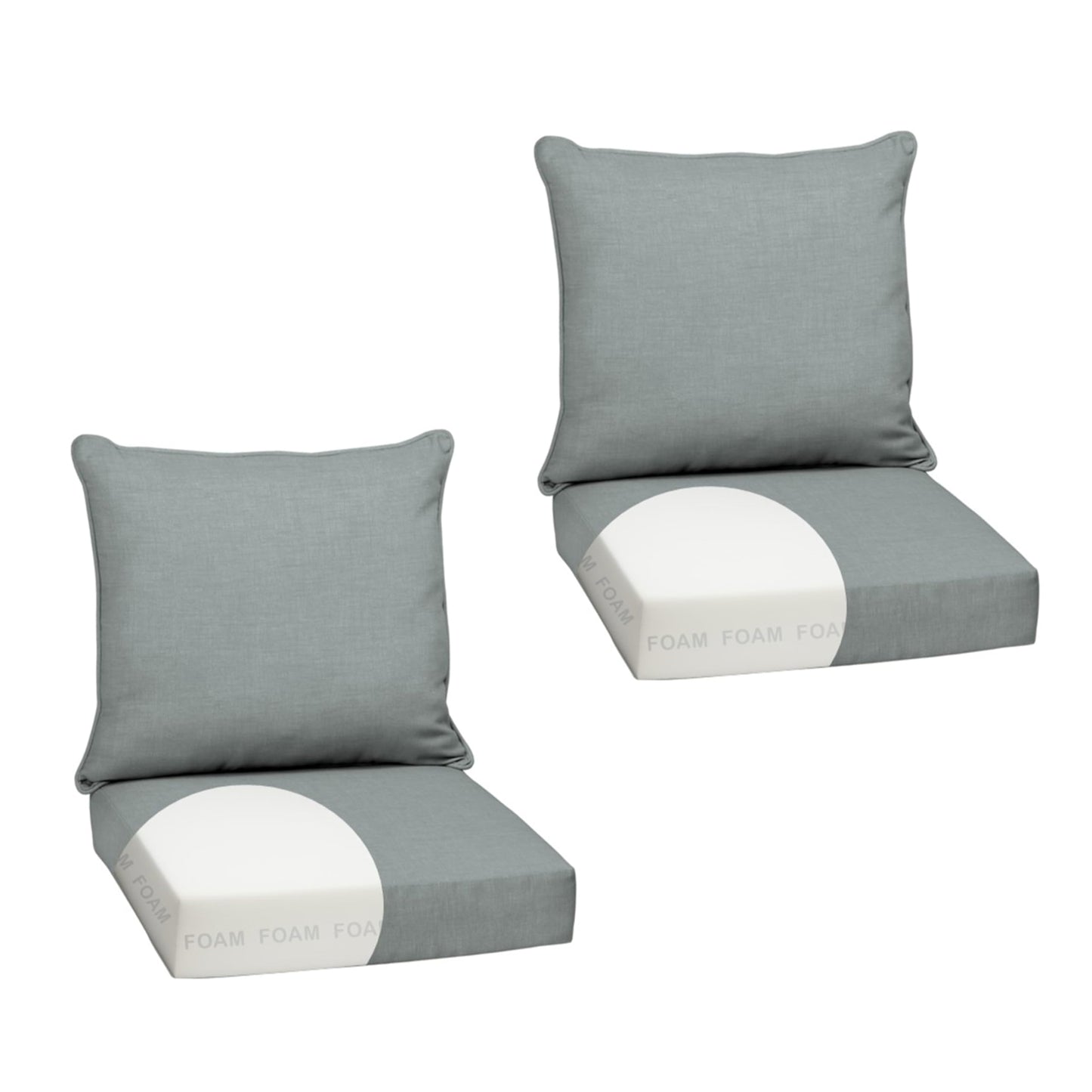 Arden Outdoor Foam Deep Seat Cushions Set, 24x24, Premium High-Density Foam, Never Flattens, Weather-Proof for Patio Chair Sofa Couch, Blue Shibori Stripe