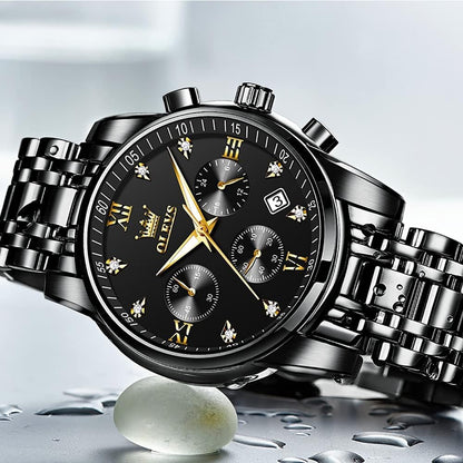 OLEVS Uhren für Herren Dresswatch mit Datumsanzeige Klassische Armbanduhren Multifunktionale leuchtende Herren Edelstahl-Armbanduhr Wasserdichter Chronograph Herren Business-Uhren