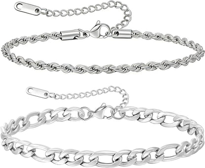 7.8+1.2 inches (20+3 cm)2pcs-silver-rope/Figaro