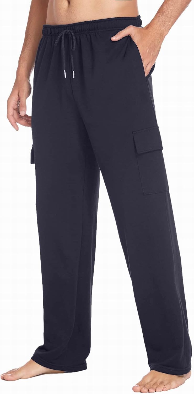Deyeek Herren Cargo Jogginghose Open Bottom Baggy Leichte Cargo Sweatpants für Männer Locker sitzende Freizeithose mit Taschen