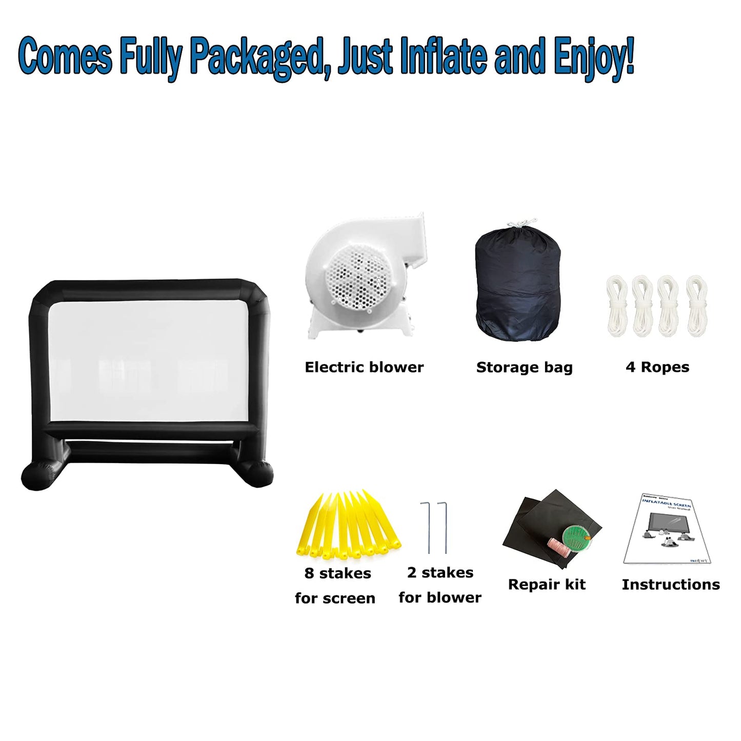 HuaKastro 14 FT Inflatable Projector Screen – One-Piece Design, Easy Setup Blow-Up Movie Screen with Quiet Fan, Ideal for Outdoor & Indoor Movie Nights, Backyard Events, and Parties (Stable Base)