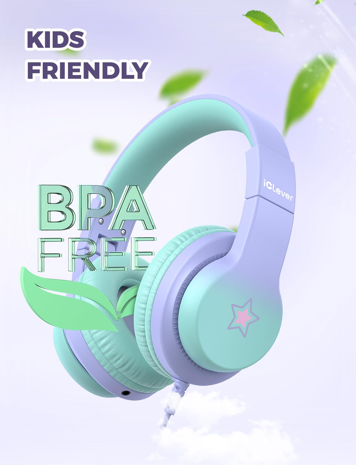 iClever Kinderkopfhörer für Schule und Reisen, sichere Lautstärkebegrenzung, HD-Mikrofon, Stereo-Sound Over-Ear-Kopfhörer für Mädchen und Jungen, FunShare Faltbar, 3,5 mm kabelgebunden für iPad Computer, HS19