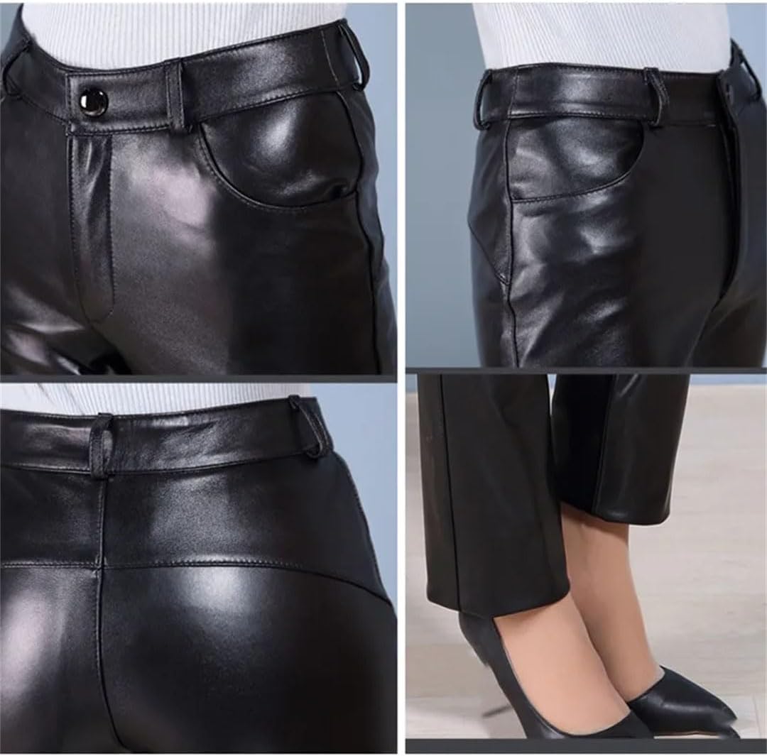 Women's Black Leather Pants for Autumn and Winter
