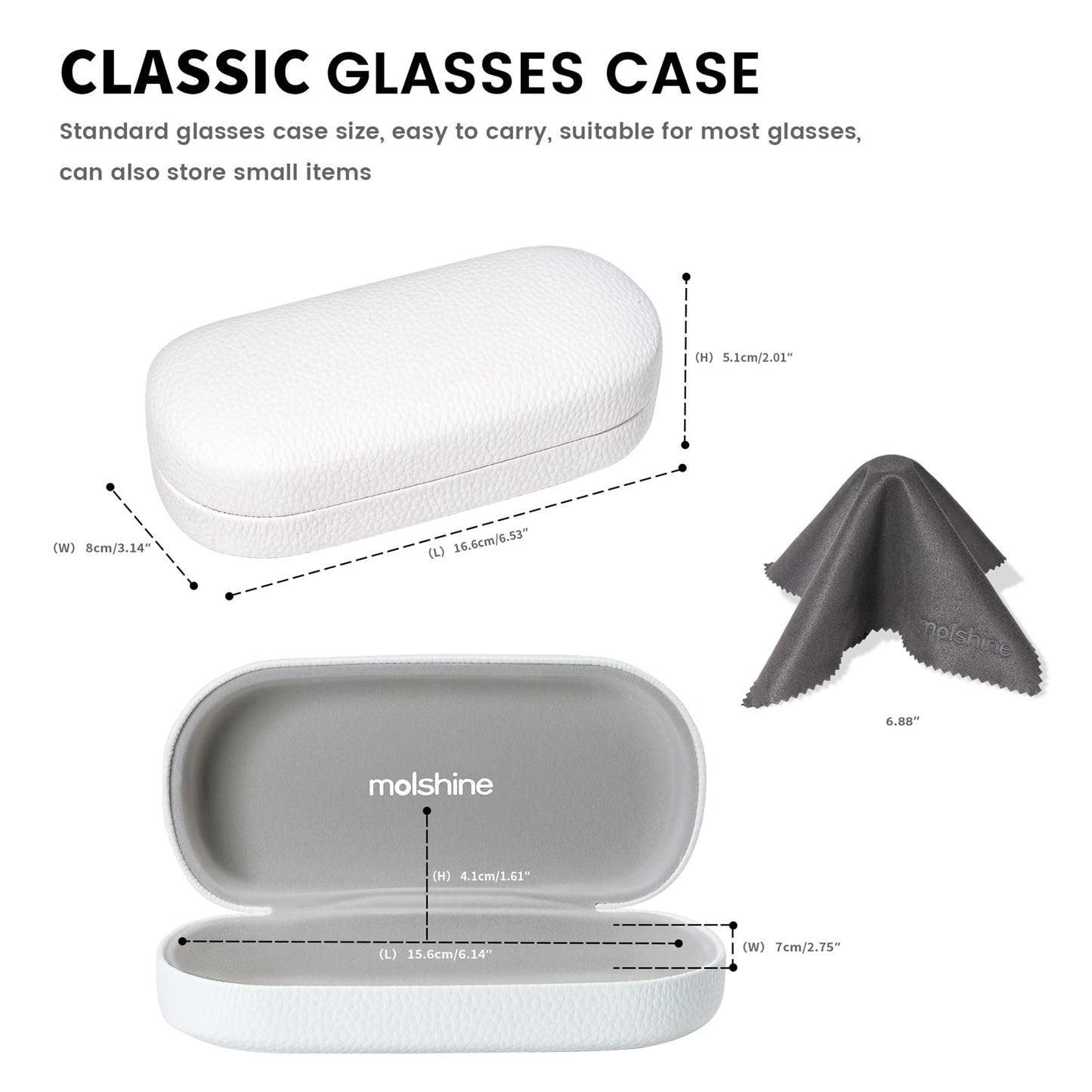 molshine Hartschalen-Leder-Sonnenbrillenetui, klassisches großes Brillenetui für Damen und Herren, Sonnenbrille (Schwarz)