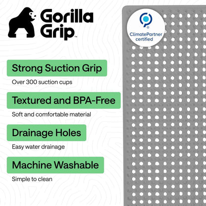 GORILLA GRIP Patentierte Badewannen-Duschmatte, Maschinenwaschbare Badewannenbodenmatte, Saugnäpfe und Abflusslöcher für saubere Wannen, Badezimmer-Essentials, 89x41 cm, Transparent