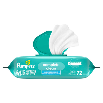 Pampers Baby-Feuchttücher, Complete Clean, Baby Fresh Duft, reinigt sanft von Kopf bis Fuß, 216 Stück (3 Packungen mit wiederverschließbarem Deckel)