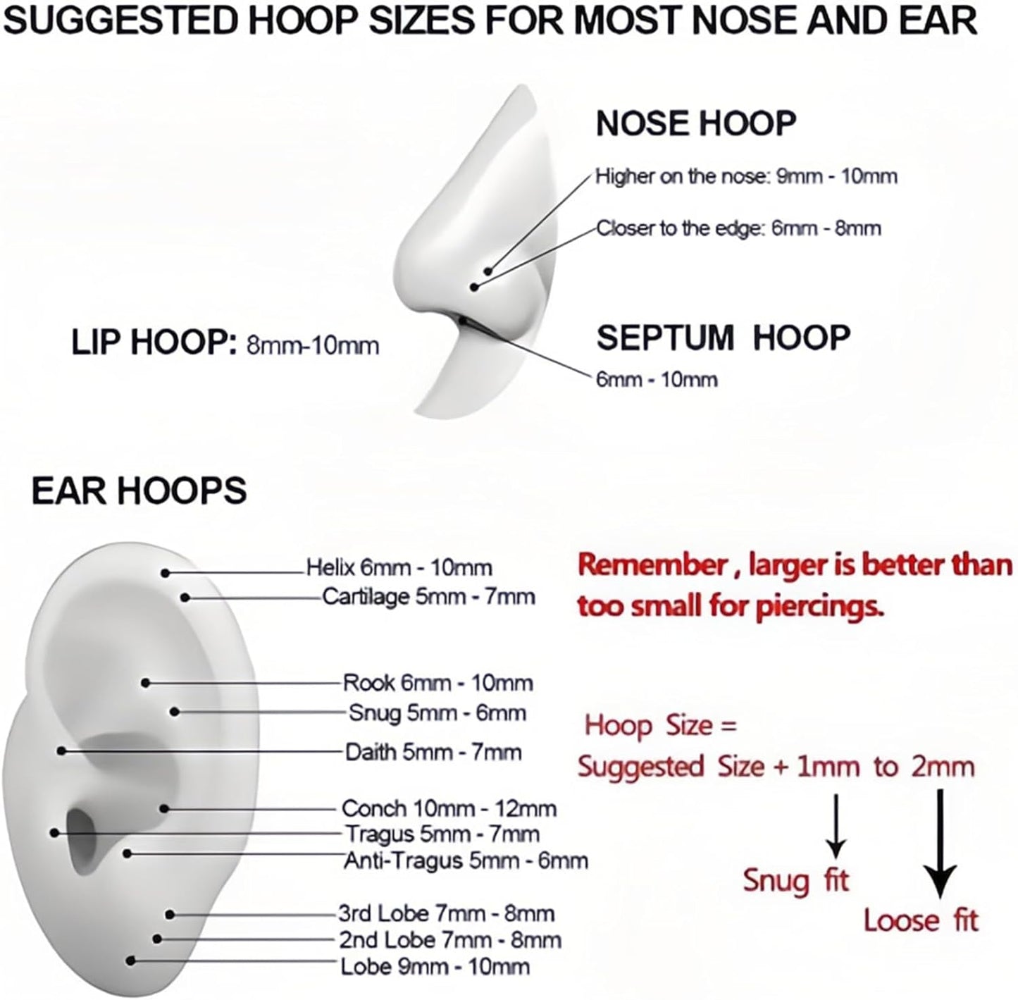 Titanium Nose Ring Hoops for Women and Men - Comfortable and Versatile Piercing Jewelry