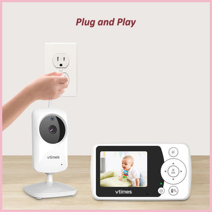 VTimes Baby Monitor with Camera and Audio, 6'' IPS Screen with 30-Hour Battery, Baby Monitor No WiFi Night Vision, ECO, 2-Way Audio, Pan-Tilt-Zoom, Baby Camera Monitor with 1000ft Range, Ideal Gift
