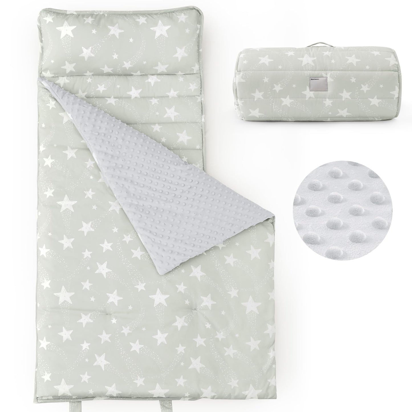 PHF Toddler Nap Mat with Removable Pillow and Minky Blanket, Rollup Design Kids Sleeping Mat, Slumber Bags for Boys, 55"x23" Toddler Sleeping Bag for Daycare Preschool Travel Camping, Space