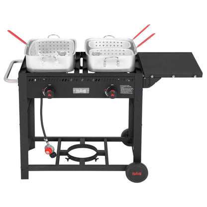 Feasto 10 Qt Outdoor Propane Gas Fish Fryer Pot Kit with Strainer Basket | Aluminum, 50,000 BTU Burner, Adjustable 0-5 PSI Regulator, Perfect for Boiling and Frying