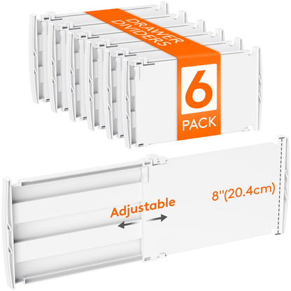 Lifewit 8" Tall 4 Pack Drawer Dividers, 13.8"-22.2" Adjustable Deep Drawer Organizer Clothes, Expandable White Plastic Separators for Dresser, Kitchen, Cabinet, Closet, Office Organization & Storage