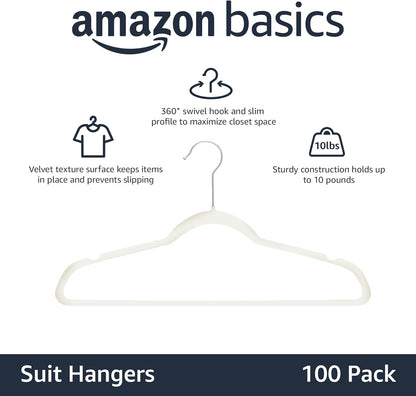 Amazon Basics Samtkleiderbügel für Anzüge – 30er-Pack, Schwarz