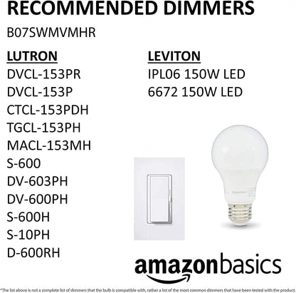 Amazon Basics Soft White LED Light Bulb, A19, 40 Watt Equivalent, Energy Efficient 6W, E26 Standard Base, 2700K, Non-Dimmable, 10,000 Hour Lifetime, 6-Pack