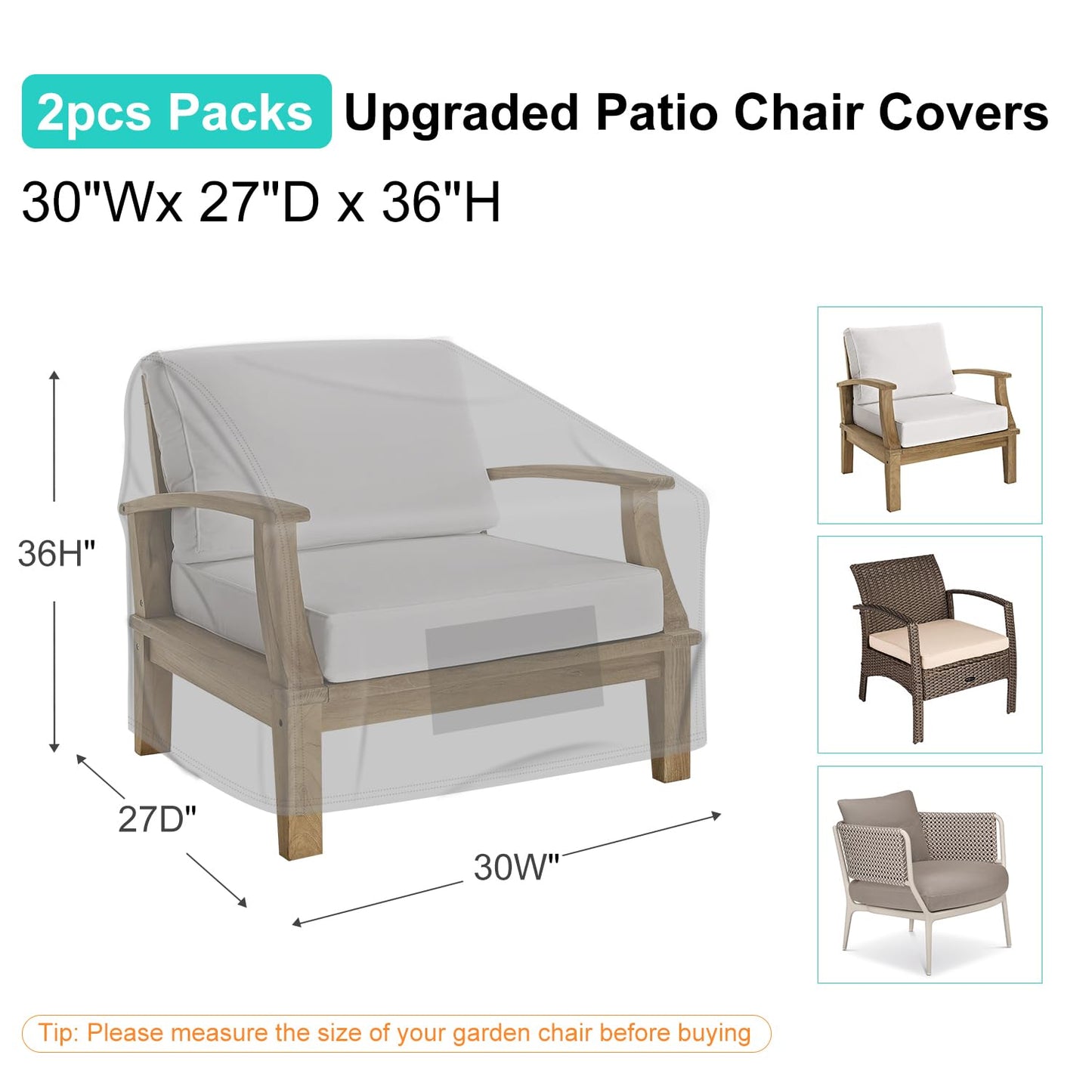 Patio Chair Covers for Outdoor Furniture Waterproof 2 Pack, Lawn Chair Covers 600D Heavy Duty Oxford Cloth, Large Covers for Lounge Lawn Deep Seat 38" W x 31" D x 29" H-Brown