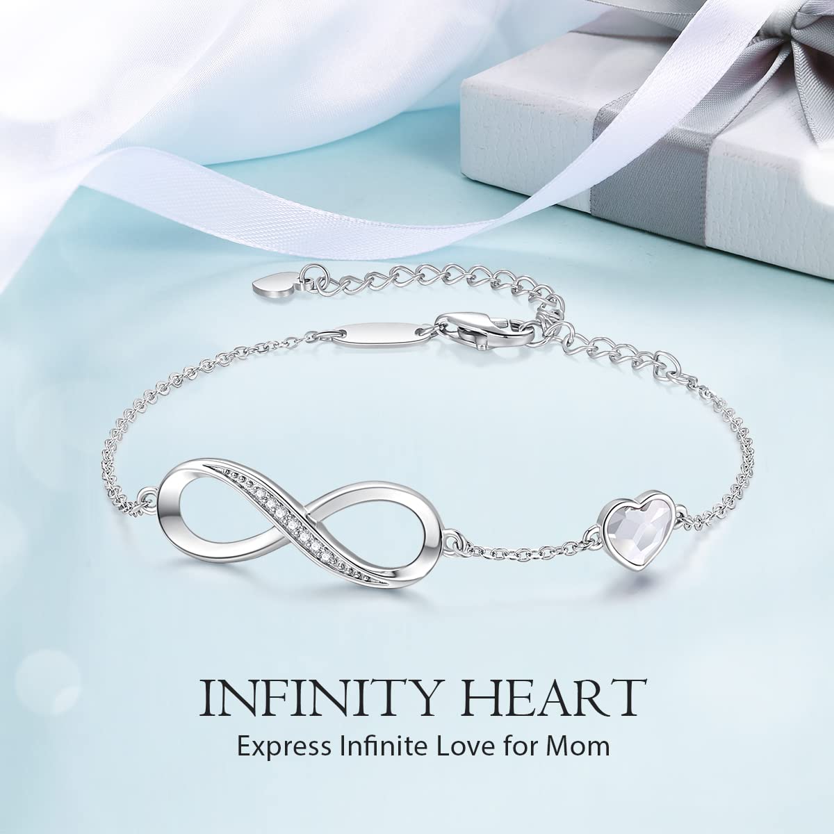 CDE Valentinstagsgeschenk Infinity Herz Geburtsstein Charm Gliederarmband für Damen 925 Sterling Silber Verstellbares Muttertags- Weihnachtsgeschenk Jubiläums- Geburtstags-Schmuck für Ehefrau Freundin Sie