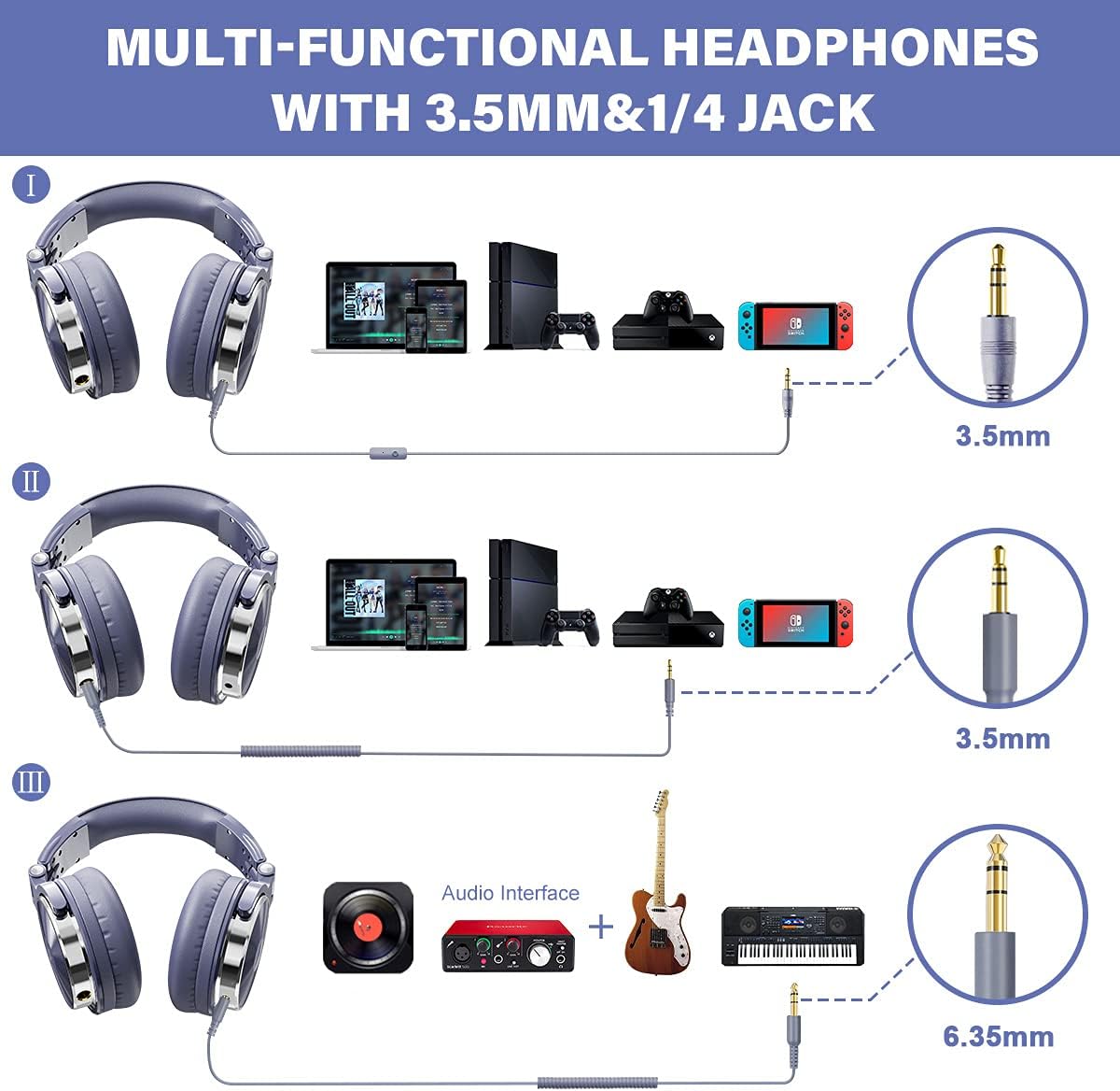 OneOdio Pro-10 Over-Ear Kabelkopfhörer für Schule Studio-Monitor & Mixing DJ Stereo-Headsets, 50mm Neodym-Treiber, Inline-Mikrofon, 3,5mm/6,35mm Klinke für Verstärker Computer Aufnahme Telefon Klavier Gitarre